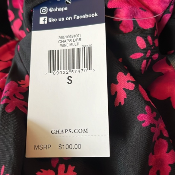 Chaps- Stunning sleeveless black and hot pink floral dress- women's small NWT - Picture 11 of 11